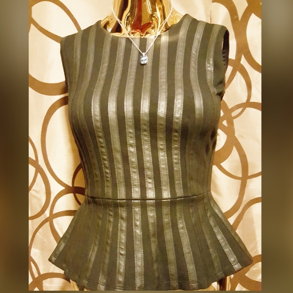 BCBGMAXAZRIA Roland Faux Leather Stripe Peplum Top